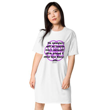 Load image into Gallery viewer, Huntington’s Dis-ease healing message t-shirt dress
