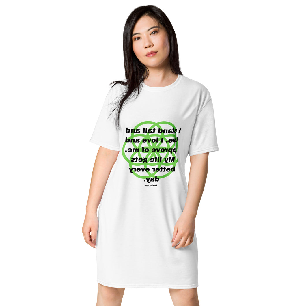 Round Shoulders, Spinal Curvature healing message T-shirt dress
