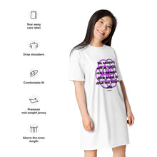 Load image into Gallery viewer, Huntington’s Dis-ease healing message t-shirt dress
